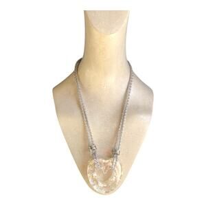 Urban Outfitters NWT Double Strand Silver Tone Acrylic Heart Pendant Necklace